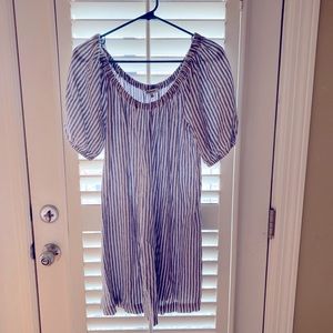 Madewell Size Small S Striped Off The Shoulder Mini Dress Blue White.